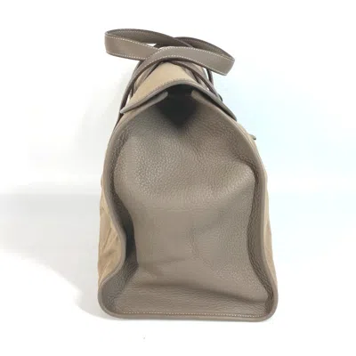 Pre-owned Hermes Gray Leather Canvas Boston Bag Handbag Tote Bag ()