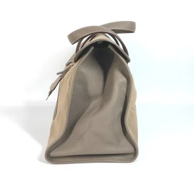 Pre-owned Hermes Gray Leather Canvas Boston Bag Handbag Tote Bag ()