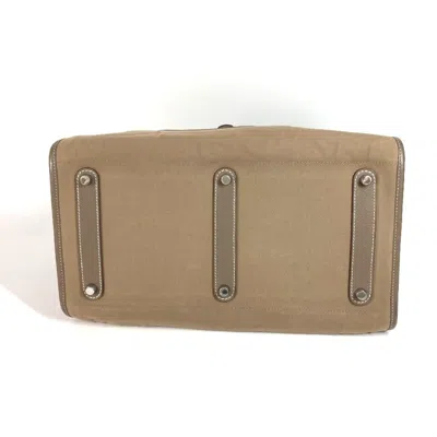 Pre-owned Hermes Gray Leather Canvas Boston Bag Handbag Tote Bag ()
