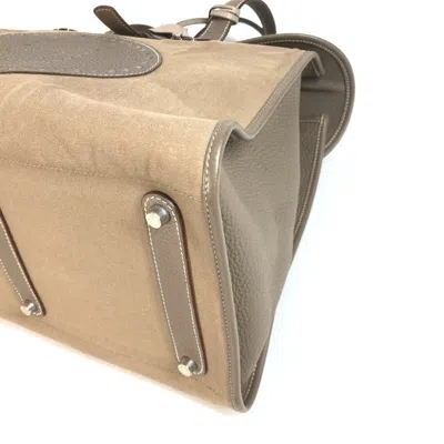 Pre-owned Hermes Gray Leather Canvas Boston Bag Handbag Tote Bag ()