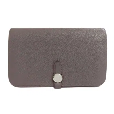 Pre-owned Hermes Gray Taurillon Clemence Leather Long Wallet (bi-fold) ()