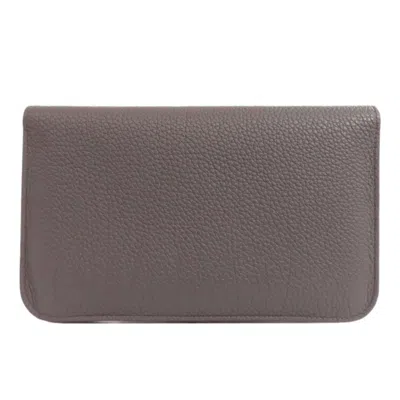 Pre-owned Hermes Gray Taurillon Clemence Leather Long Wallet (bi-fold) ()