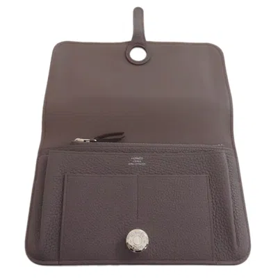 Pre-owned Hermes Gray Taurillon Clemence Leather Long Wallet (bi-fold) ()