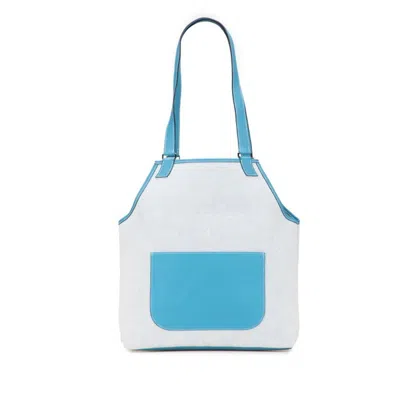 Pre-owned Hermes Jardinier Blue Jean Ivory Toile H Leather Shoulder Bag Tote Bag ()