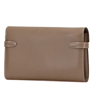 Pre-owned Hermes Kelly Etoupe Gray Grayish Epsom Leather Long Wallet (bi-fold) ()