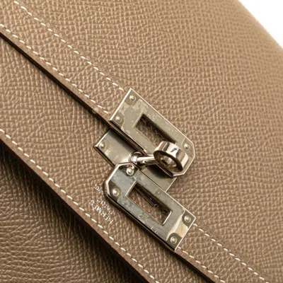 Pre-owned Hermes Kelly Etoupe Gray Grayish Epsom Leather Long Wallet (bi-fold) ()