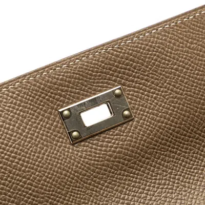 Pre-owned Hermes Kelly Etoupe Gray Grayish Epsom Leather Long Wallet (bi-fold) ()