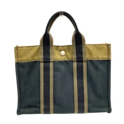 Pre-owned Hermes Khaki Navy Canvas Tote Bag () In Multi