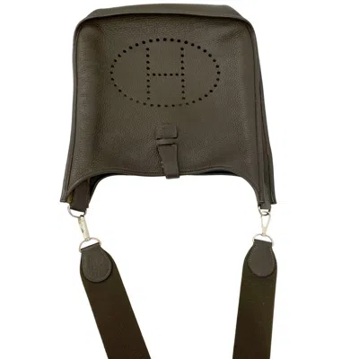 Pre-owned Hermes Khaki Taurillon Clemence Leather Pochette Shoulder Bag () In Brown