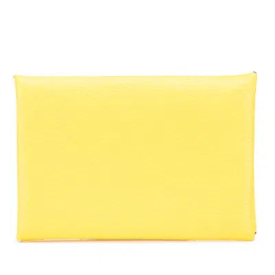 Pre-owned Hermes Lime Yellow Chevre Leather Coin Purse/coin Case ()