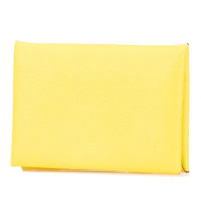 Pre-owned Hermes Lime Yellow Chevre Leather Coin Purse/coin Case ()