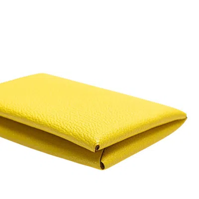 Pre-owned Hermes Lime Yellow Chevre Leather Coin Purse/coin Case ()