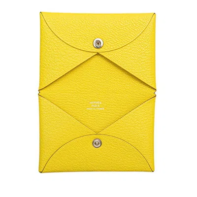 Pre-owned Hermes Lime Yellow Chevre Leather Coin Purse/coin Case ()