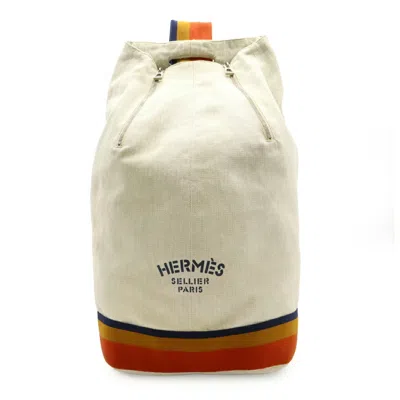 Pre-owned Hermes Natural Navy Orange Yellow Canvas Shoulder Bag Sling Bag ()