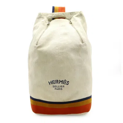 Pre-owned Hermes Natural Navy Orange Yellow Canvas Shoulder Bag Sling Bag ()