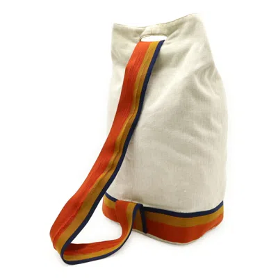 Pre-owned Hermes Natural Navy Orange Yellow Canvas Shoulder Bag Sling Bag ()