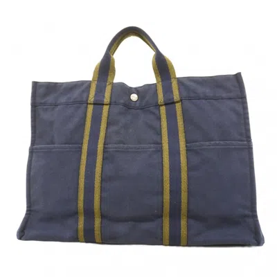 Pre-owned Hermes Navy Canvas Tote Bag () In Blue