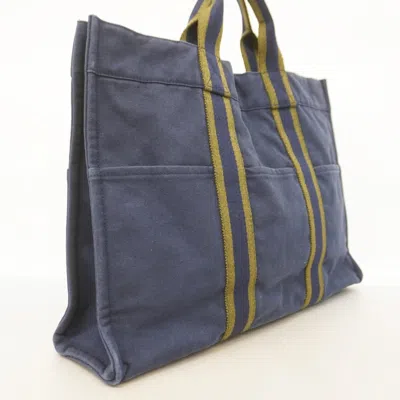Pre-owned Hermes Navy Canvas Tote Bag () In Blue
