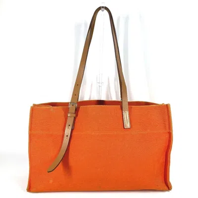 Pre-owned Hermes Orange Leather Canvas Shoulder Bag Tote Bag ()