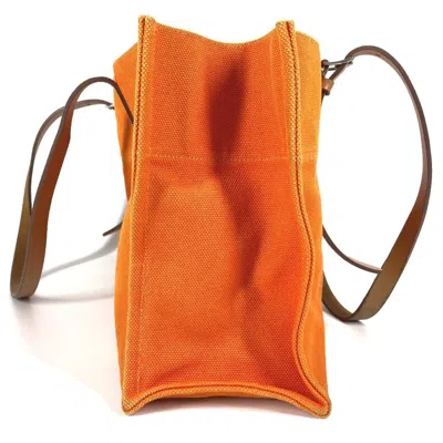 Pre-owned Hermes Orange Leather Canvas Shoulder Bag Tote Bag ()