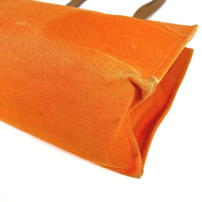 Pre-owned Hermes Orange Leather Canvas Shoulder Bag Tote Bag ()