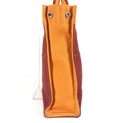 Pre-owned Hermes Orange Red Color Cotton Handbag Tote Bag () In Multi