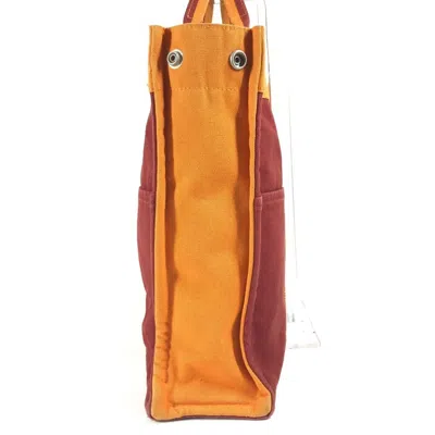 Pre-owned Hermes Orange Red Color Cotton Handbag Tote Bag () In Multi