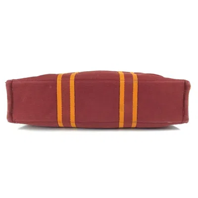 Pre-owned Hermes Orange Red Color Cotton Handbag Tote Bag () In Multi