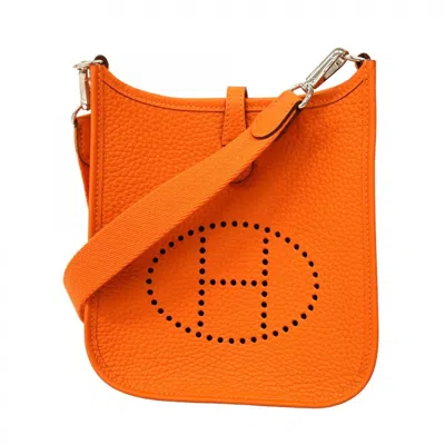 Pre-owned Hermes Orange Taurillon Clemence Leather Shoulder Bag ()