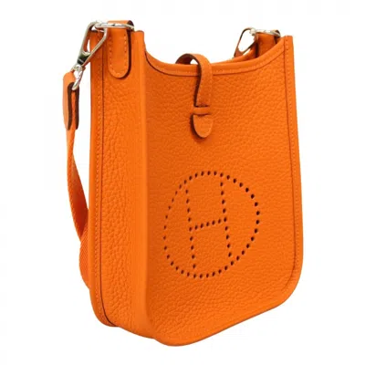 Pre-owned Hermes Orange Taurillon Clemence Leather Shoulder Bag ()