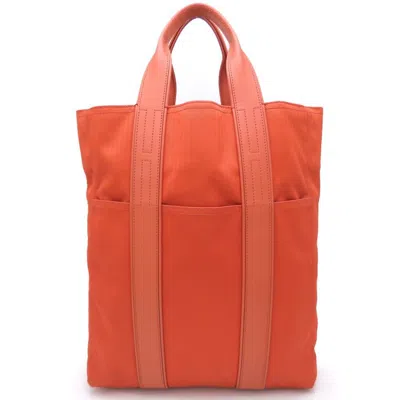 Pre-owned Hermes Orange Toile Chevron Leather Tote Bag ()