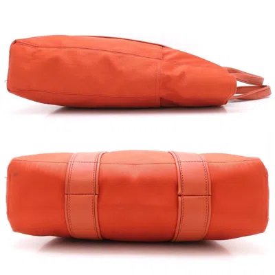 Pre-owned Hermes Orange Toile Chevron Leather Tote Bag ()