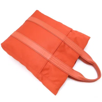 Pre-owned Hermes Orange Toile Chevron Leather Tote Bag ()