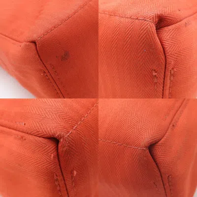 Pre-owned Hermes Orange Toile Chevron Leather Tote Bag ()