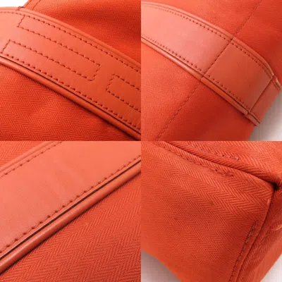 Pre-owned Hermes Orange Toile Chevron Leather Tote Bag ()