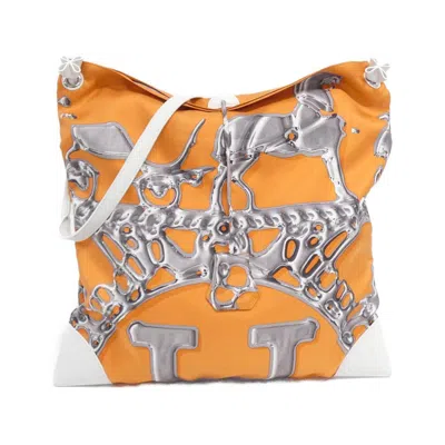 Pre-owned Hermes Orange White Silk Swift Leather Shoulder Bag ()