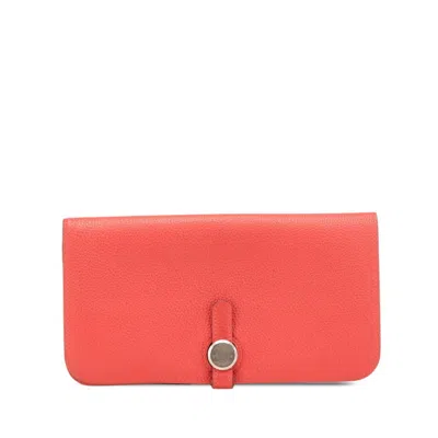 Pre-owned Hermes Pink Togo Leather Long Wallet (bi-fold) ()