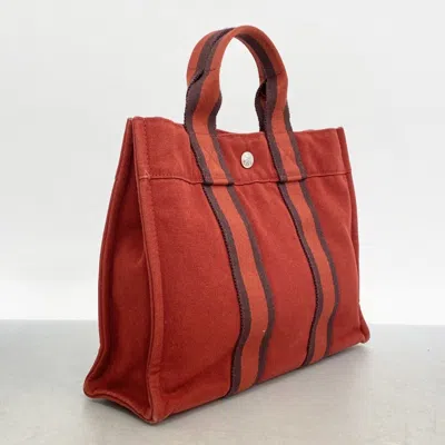 Pre-owned Hermes Red Color Canvas Tote Bag ()