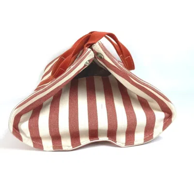 Pre-owned Hermes Red Color Canvas Beach Bag Handbag Tote Bag ()