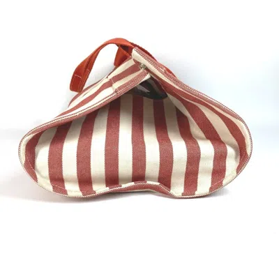 Pre-owned Hermes Red Color Canvas Beach Bag Handbag Tote Bag ()