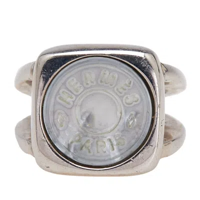 Pre-owned Hermes Sellier Silver Metal Band Ring ()