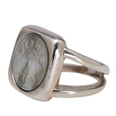 Pre-owned Hermes Sellier Silver Metal Band Ring ()