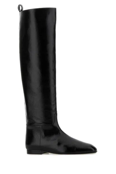 Khaite Black Leather Colt Boots In Black