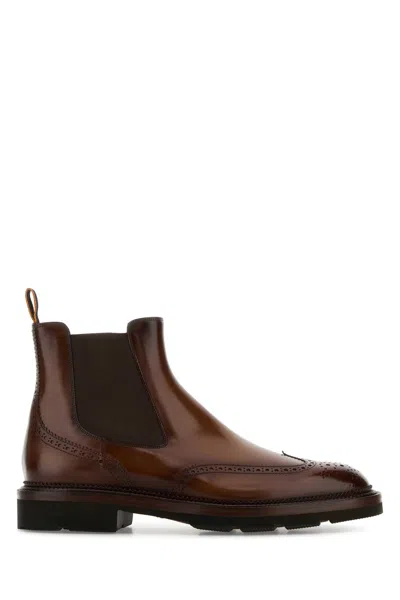 Santoni Brown Leather Kalama Ankle Boots In Brown
