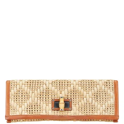 Pre-owned Kate Spade Beige Brown Raffia Leather Clutch Bag ()