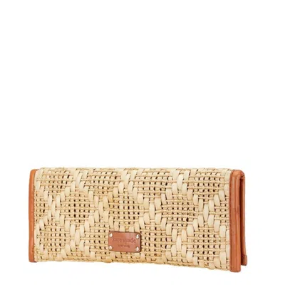 Pre-owned Kate Spade Beige Brown Raffia Leather Clutch Bag ()