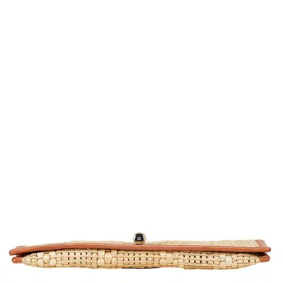 Pre-owned Kate Spade Beige Brown Raffia Leather Clutch Bag ()