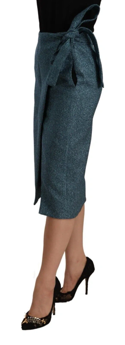 Koonhor Blue High Waist Pencil Straight Wrap Style Skirt In Blue