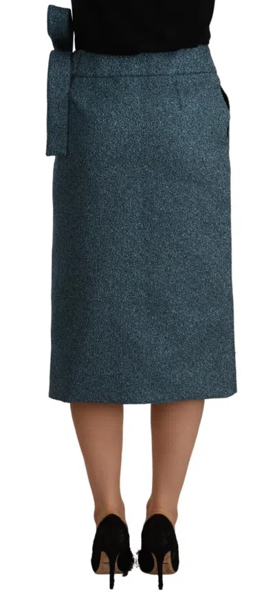 Koonhor Blue High Waist Pencil Straight Wrap Style Skirt In Blue