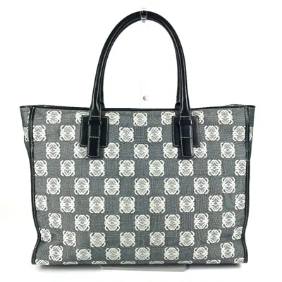 Pre-owned Loewe Black Gray Canvas Leather Shoulder Bag Tote Bag () In Multi